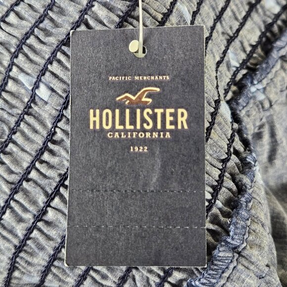 Hollister Sz Large Navy Blue/Bright Blue Polka Dot Dress Crossed Strap Back NWT - Picture 13 of 16